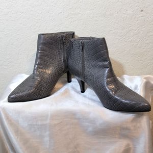 Comfort Gray Animal Print Heeled Ankle Boots